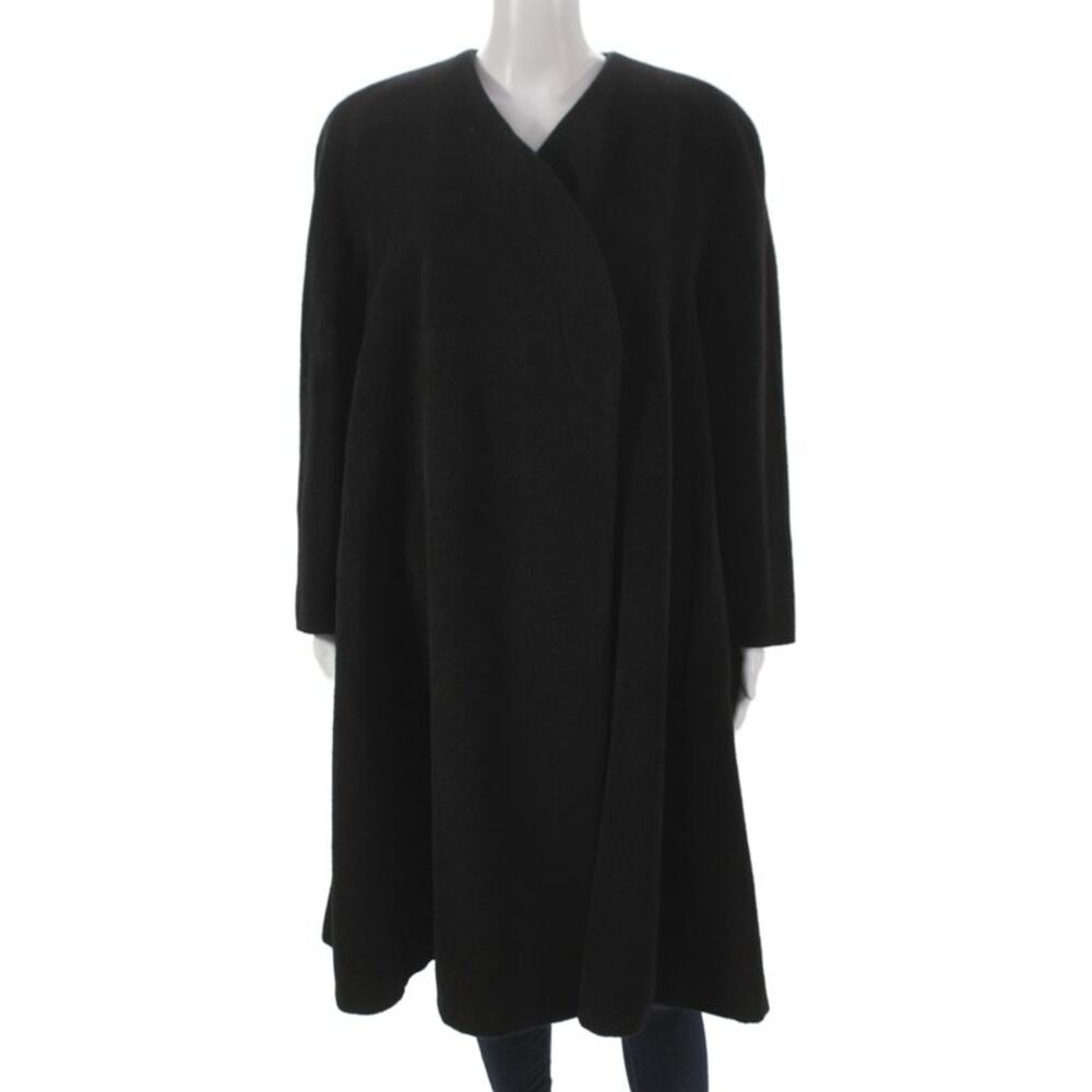 Giorgio Armani Women Overcoat Black Rayon Button Long Sleeve Size 44